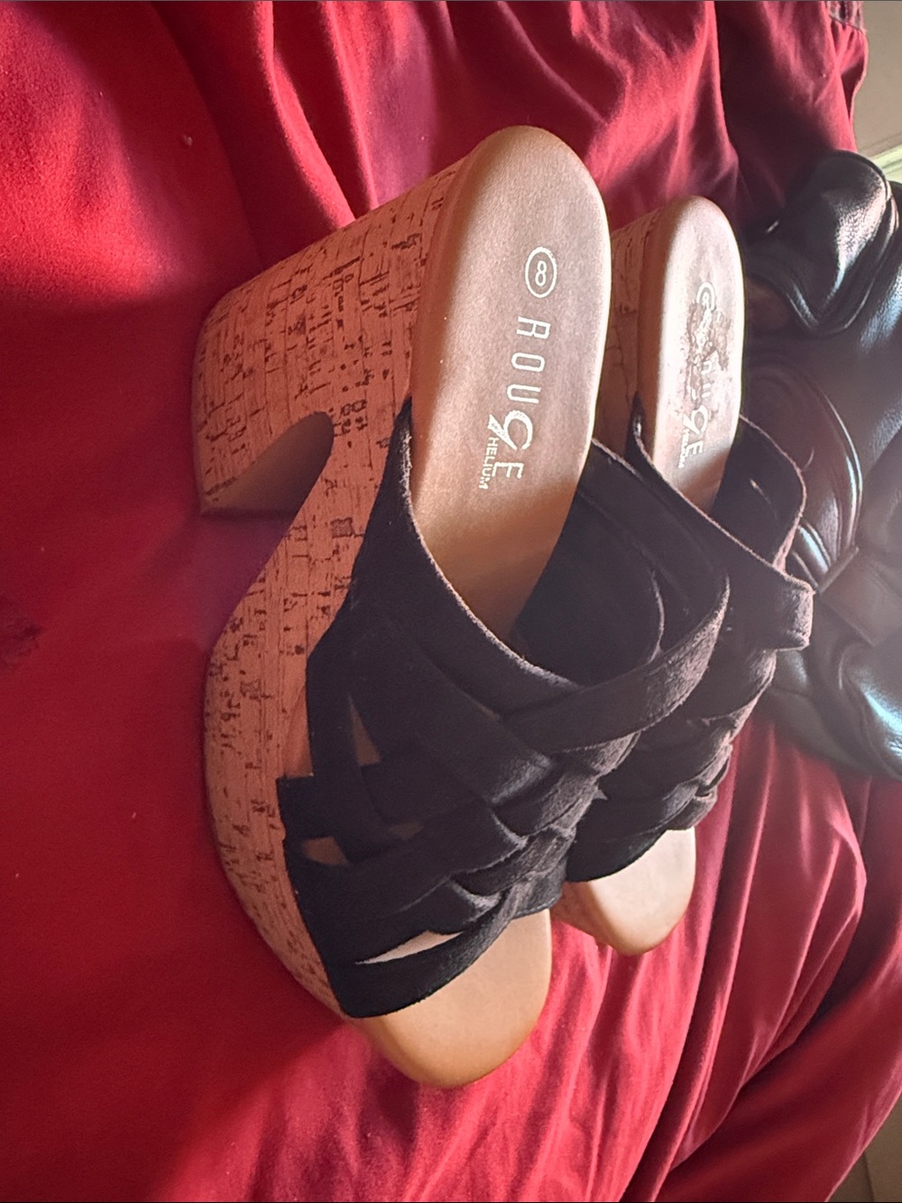 Rouge Helium Black Suede Cork Platform Wedges